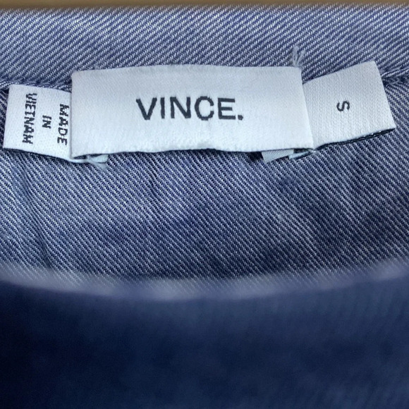 Vince womens Mixed Media Blue Chambray Shirttail blouse long sleeve crew neck - Picture 6 of 13